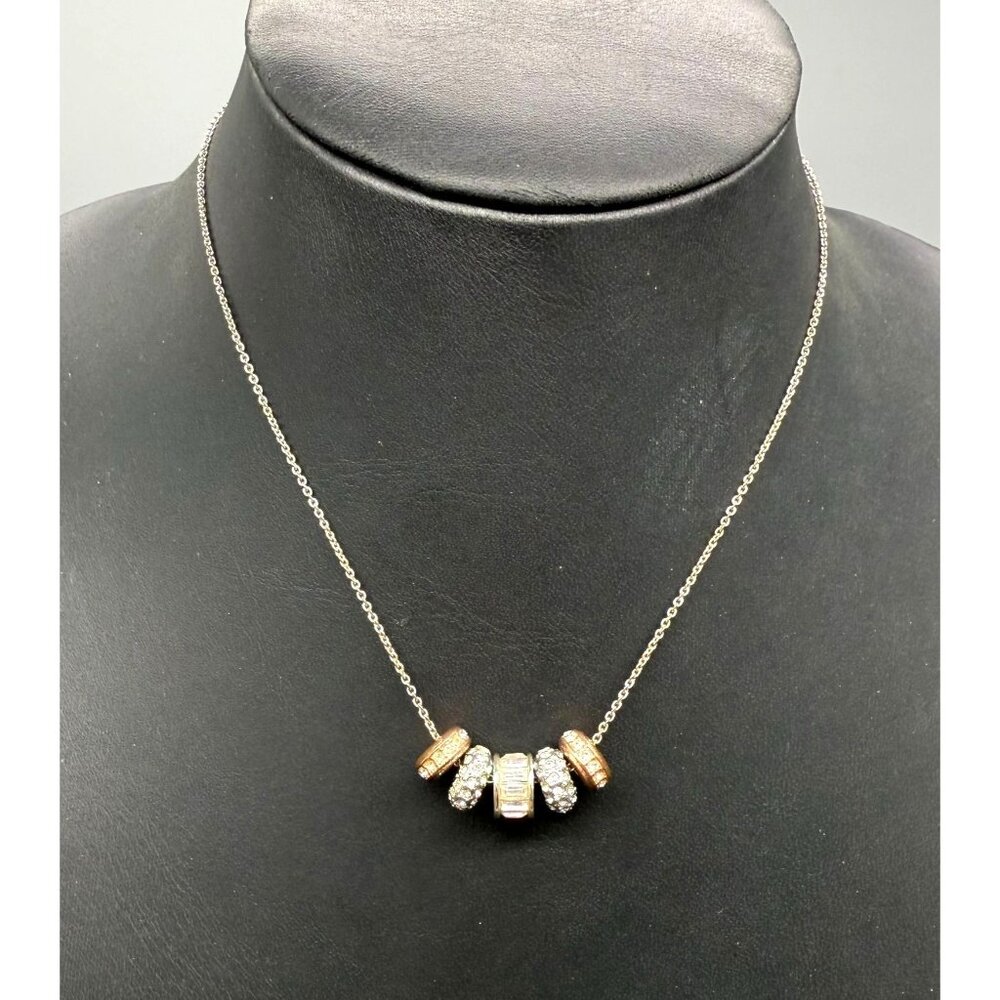 Banana Republic Pave Crystal Rolling Multi-Charm Pendant Necklace Silver Tone